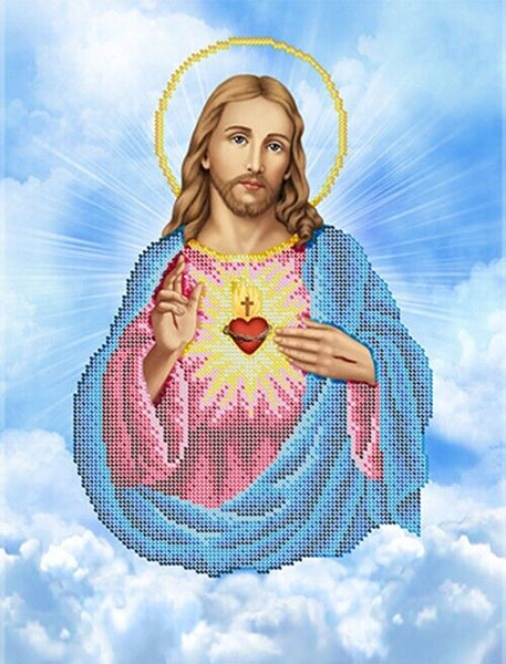 Bead Embroidery Kit Sacred Heart of Jesus DIY Bead needlepoint Beadwork