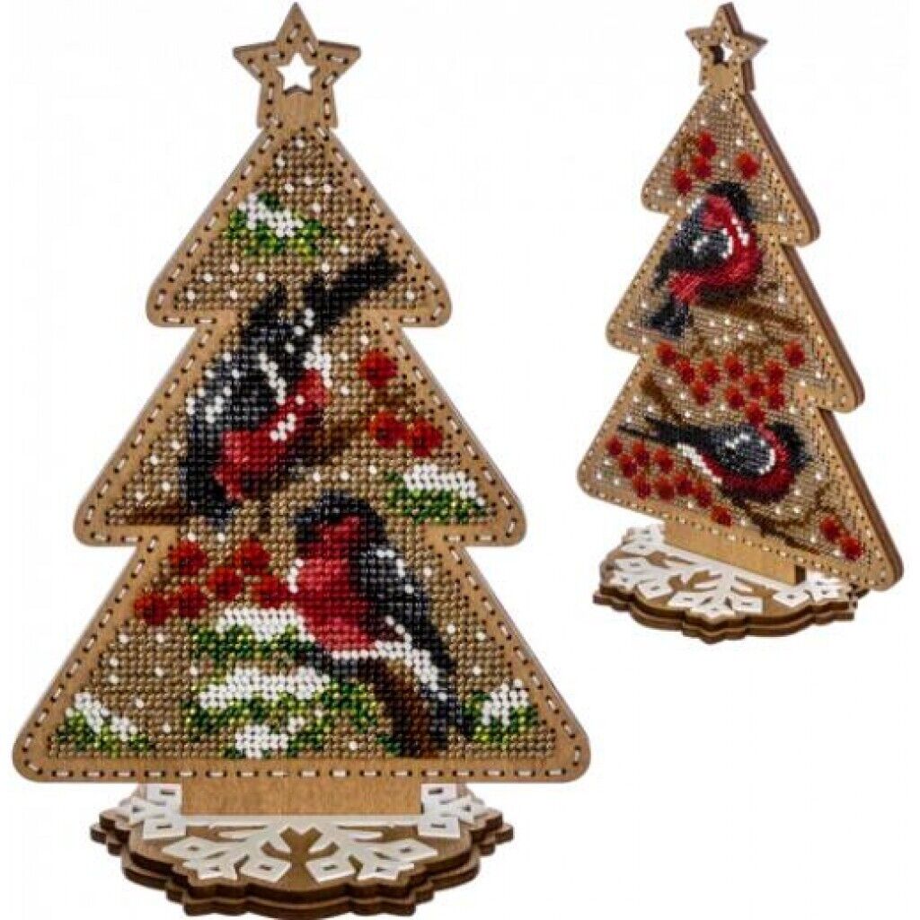 Bead Embroidery Kit on Wood Christmas tree DIY Christmas tree toy