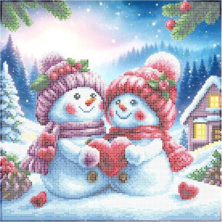 Bead Embroidery Kit Snowmen in love DIY Bead needlepoint Bead stitching