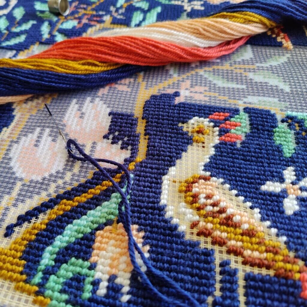 Tapestry Pillow Cover DIY kit "Birds" Needlepoint kit Printed canvas