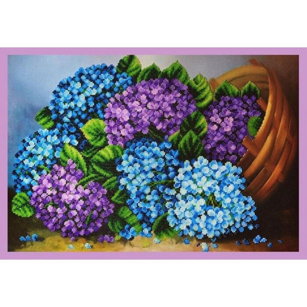 Bead Embroidery Kit Hydrangea Flowers DIY Beaded needlepoint Beaded stitching