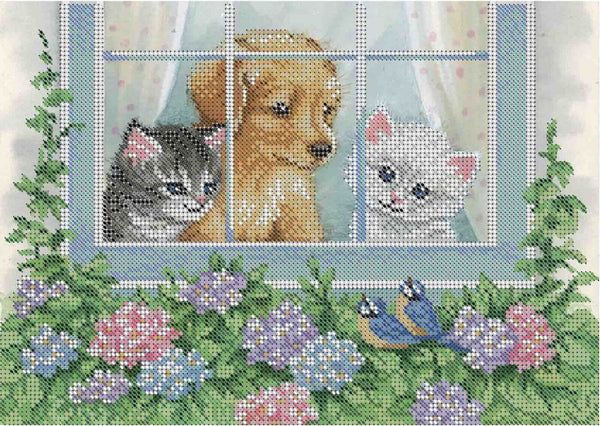 Bead Embroidery Kit Cats and dog DIY Beaded needlepoint Beaded stitching
