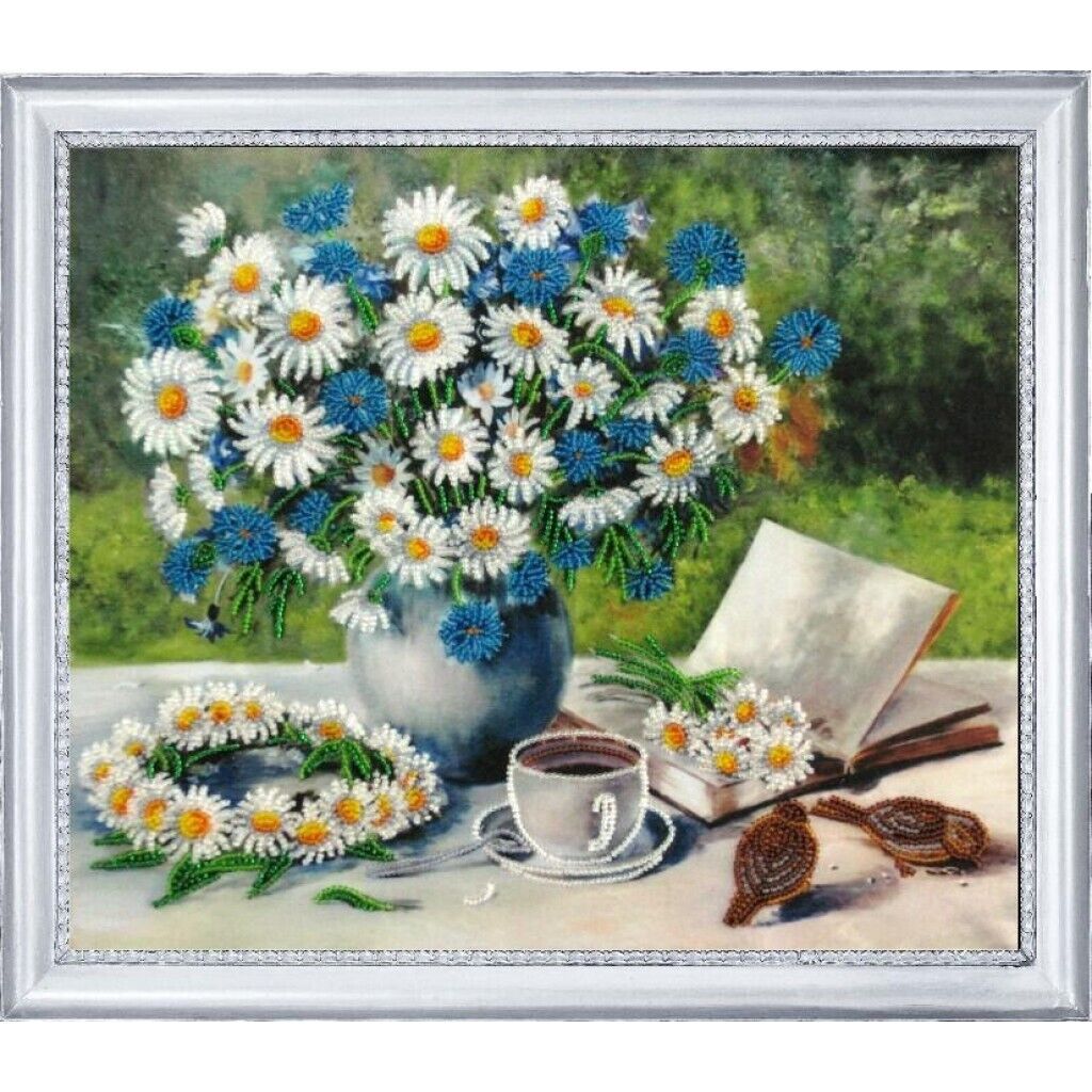 Bead Embroidery Kit Daisy mood Flowers DIY Bead needlepoint Beadwork