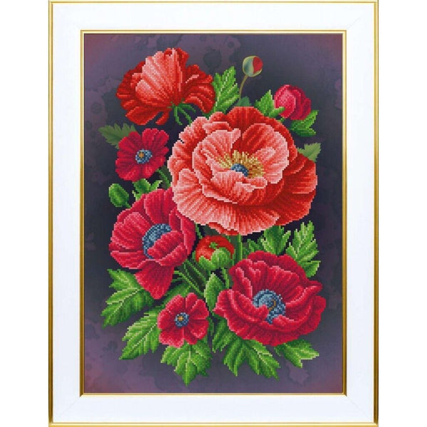 Bead Embroidery Kit Poppies Flowers Bead needlepoint Bead stitching Beadwork DIY