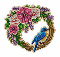 Bead Embroidery Kit on Wood Wreath Flowers with bird DIY