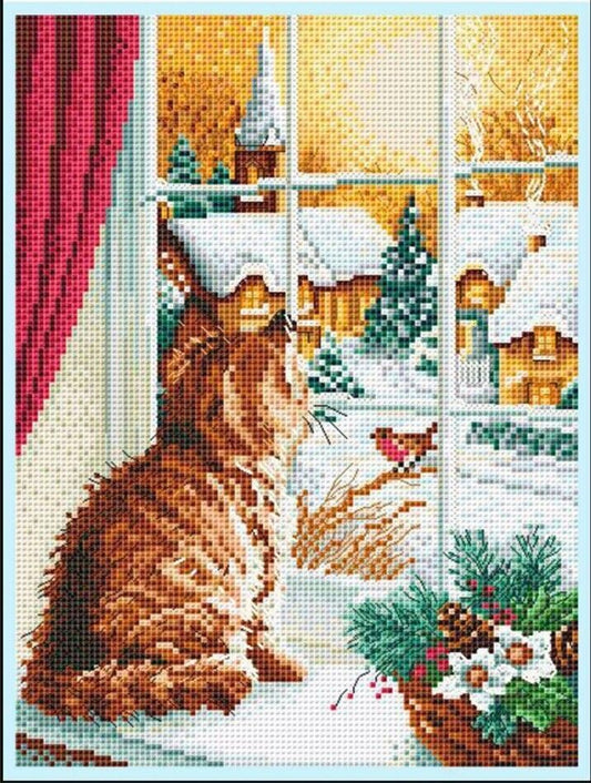 Counted Cross Stitch Kit Cat DIY Unprinted canvas
