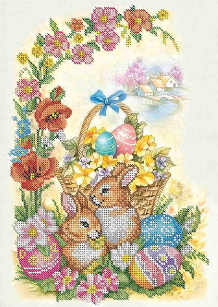 Bead Embroidery Kit Easter rabbits DIY Beaded needlepoint Beaded stitching
