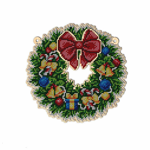 Bead Embroidery Kit on Wood Christmas Wreath DIY