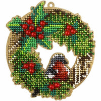 Bead Embroidery Kit on Wood Christmas wreath DIY Christmas tree toy