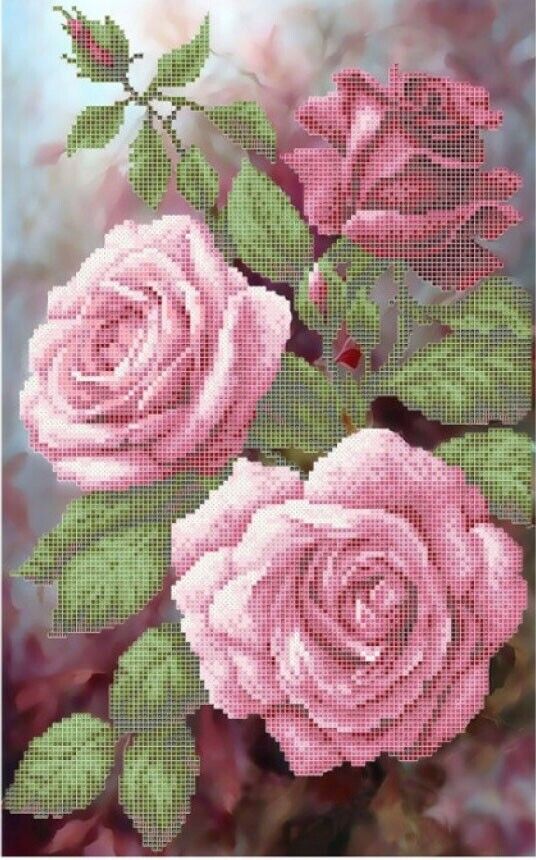 Bead Embroidery Kit Roses Flowers DIY Bead needlepoint Bead stitching