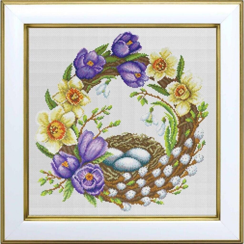 Counted Cross Stitch Kit Spring wreath DIY Unprinted canvas