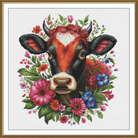 Counted Cross Stitch Kit Cow in flowers DIY Unprinted canvas