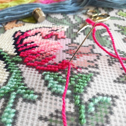 Tapestry Pillow Cover DIY kit "Flowers" Needlepoint kit Printed canvas
