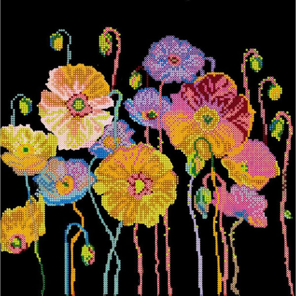 Bead Embroidery Kit Bright flowers Beaded stitching Bead needlepoint DIY