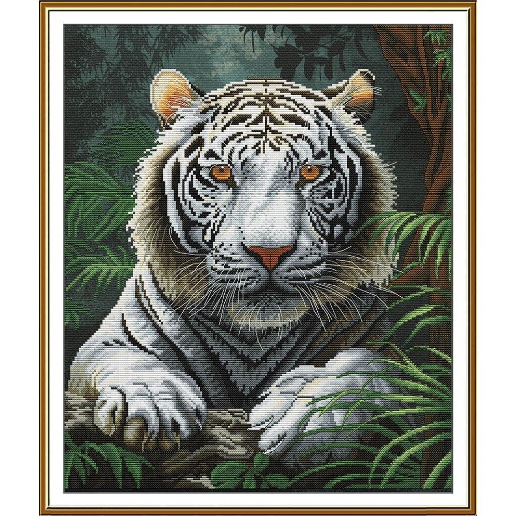 Counted Cross Stitch Kit White tiger DIY Unprinted canvas