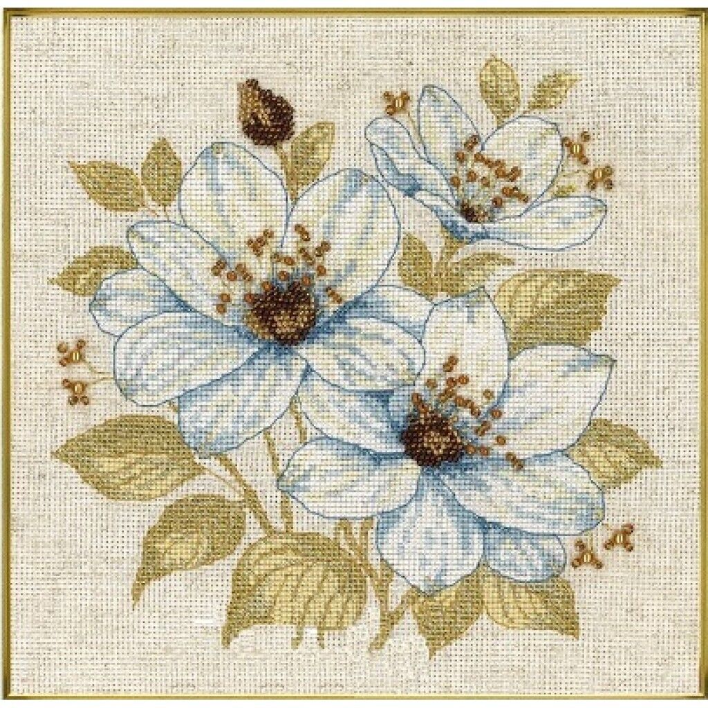 Counted Cross Stitch Kit White flowers DIY Unprinted canvas