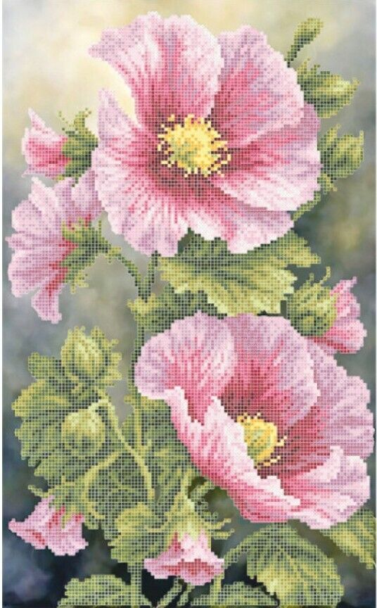 Bead Embroidery Kit Mallows Flowers DIY Bead needlepoint Bead stitching