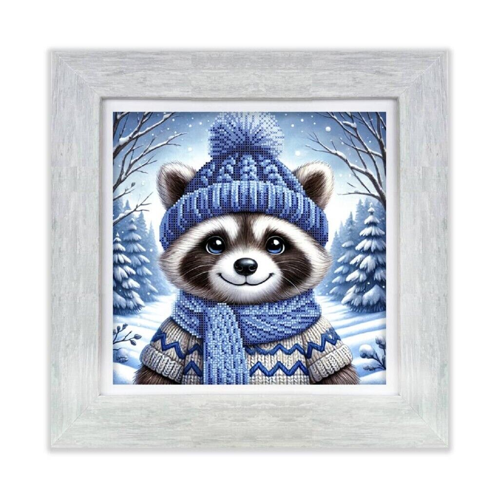 Bead Embroidery Kit Winter raccoon DIY Beaded needlepoint Beaded stitching