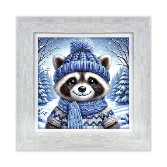 Bead Embroidery Kit Winter raccoon DIY Beaded needlepoint Beaded stitching