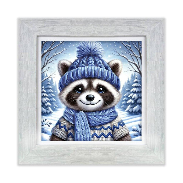 Bead Embroidery Kit Winter raccoon DIY Beaded needlepoint Beaded stitching