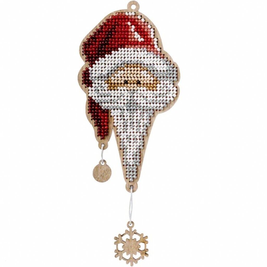 Bead Embroidery Kit on Wood Santa DIY Christmas tree toy