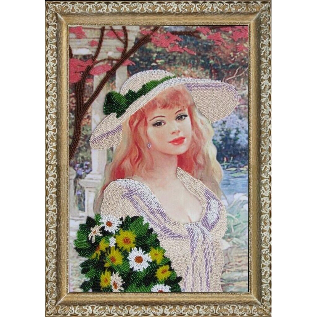 Bead Embroidery Kit Girl with a flowers DIY Bead needlepoint Bead stitching