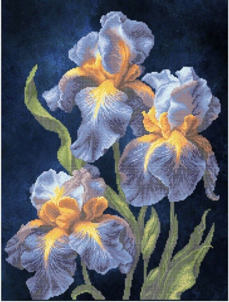 Bead Embroidery Kit Blue irises Flowers DIY Bead needlepoint Bead stitching