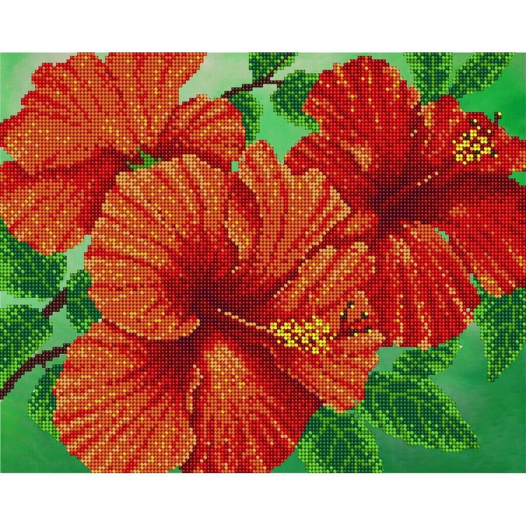 Bead Embroidery Kit Red flowers DIY Bead needlepoint Beadwork