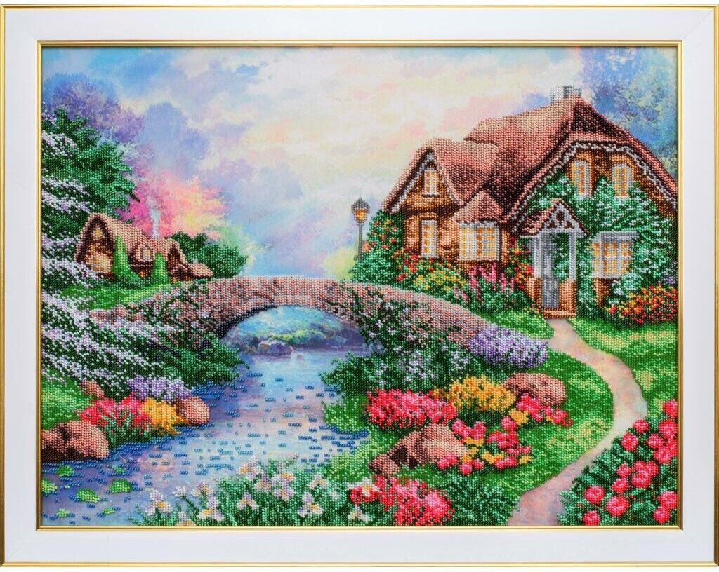 Bead Embroidery Kit Dream house Bead needlepoint Beaded stitching Beadwork DIY