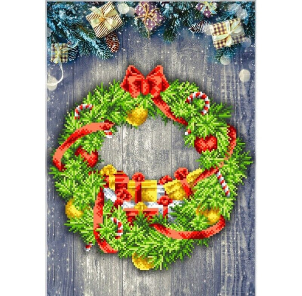 Bead Embroidery Kit Christmas wreath DIY Beaded needlepoint Beadwork Beading