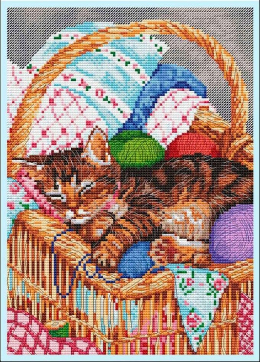 Counted Cross Stitch Kit Cat DIY Unprinted canvas