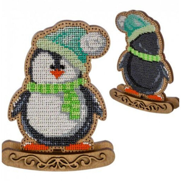 Bead Embroidery Kit on Wood Penguin DIY Christmas tree toy