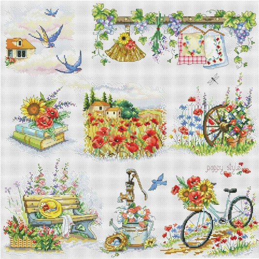 Counted Cross Stitch Kit Summer sampler DIY Unprinted canvas