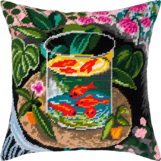 Tapestry Pillow Cover DIY kit "Red fish" Needlepoint kit Printed canvas