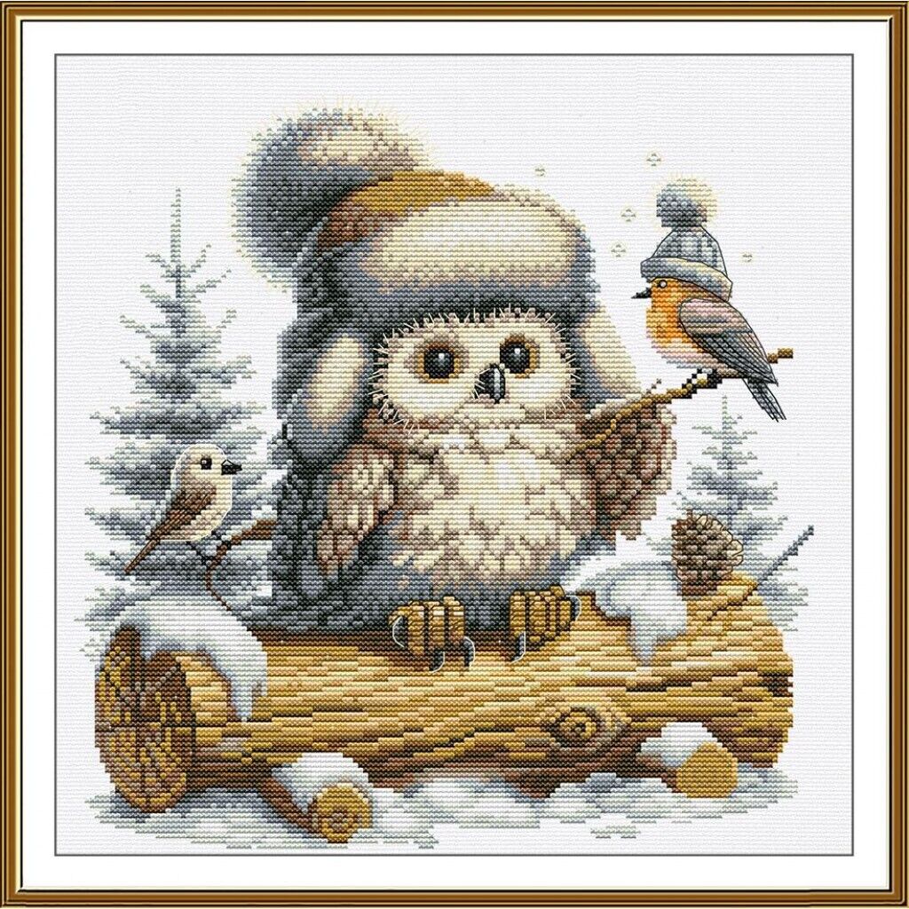 Counted Cross Stitch Kit Winter Owl DIY Unprinted canvas