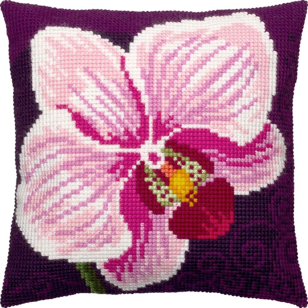 Cross stitch Pillow Cover DIY kit "Orchid" Needlepoint kit Printed canvas