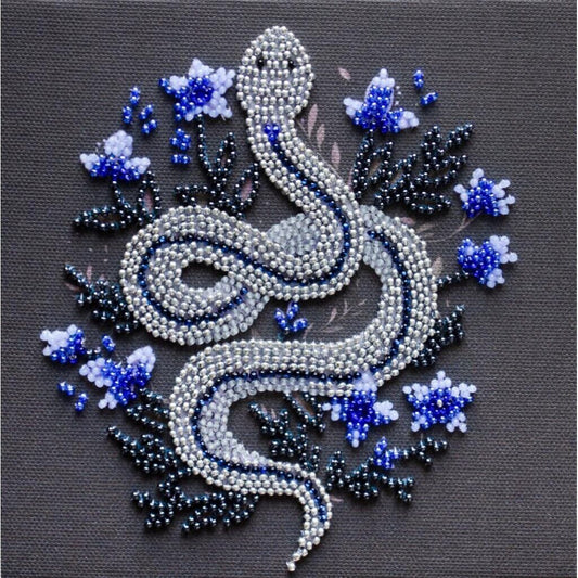 Bead Embroidery Kit Silver snake DIY Beadwork Beading Needlepoint kit