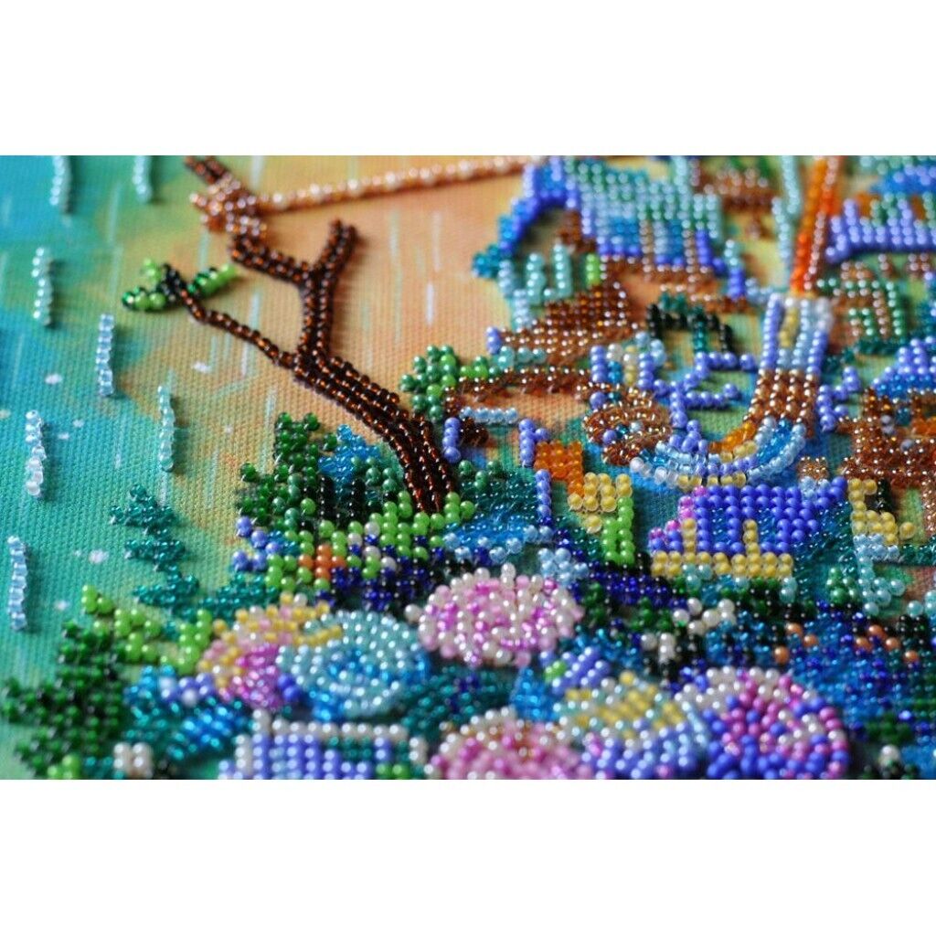 Bead Embroidery Kit Cozy world Beaded stitching Bead needlepoint Beadwork DIY