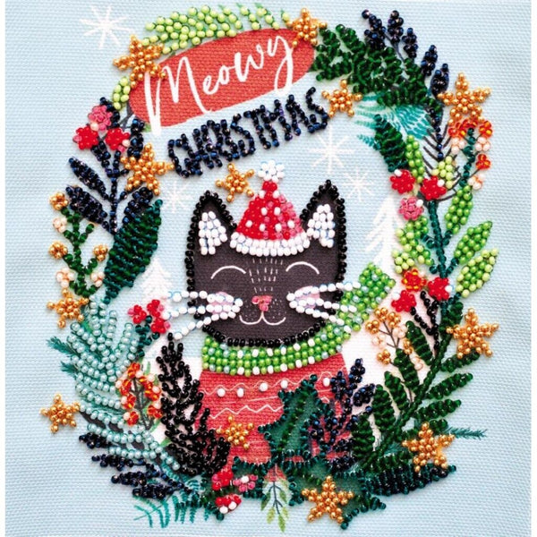 Bead Embroidery Kit Christmas cat Bead stitching Bead needlepoint DIY