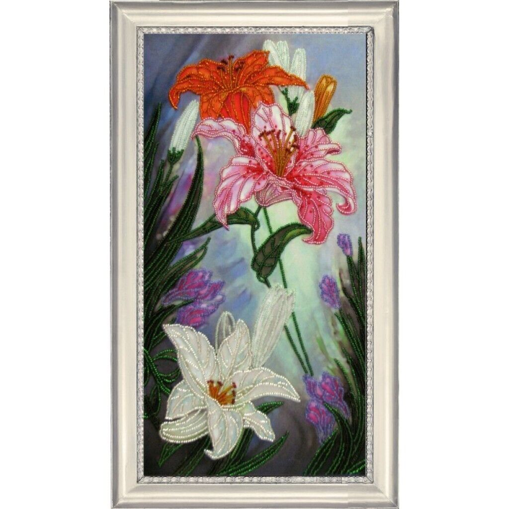 Bead Embroidery Kit Lilies Flowers Bead needlepoint Bead stitching Beadwork DIY