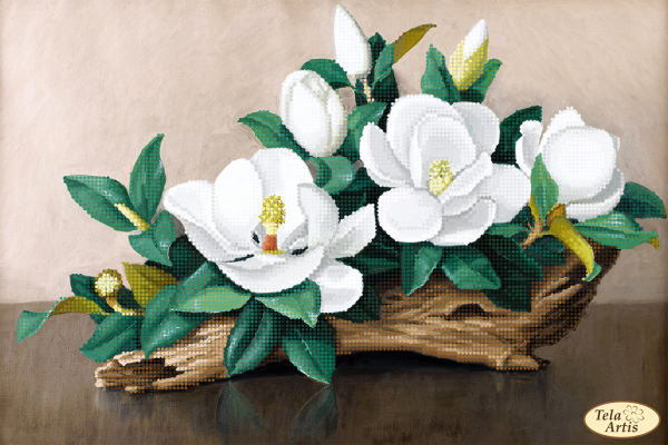 Bead Embroidery Kit Delicate magnolias Bead needlepoint Bead stitching DIY