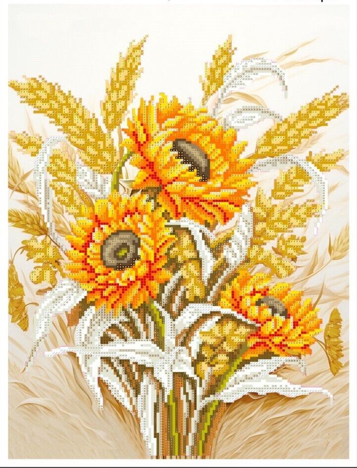 Bead Embroidery Kit Sunflowers DIY Bead needlepoint Bead stitching