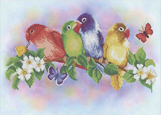 Bead Embroidery Kit Parrots DIY Beaded needlepoint Beaded stitching