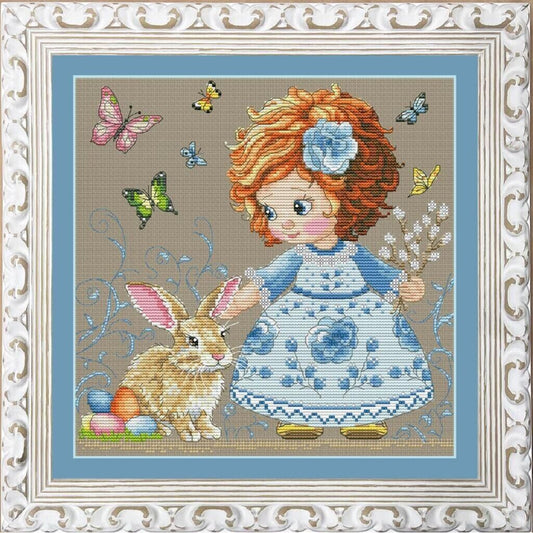 Counted Cross Stitch Kit A girl with a bunny DIY Unprinted canvas