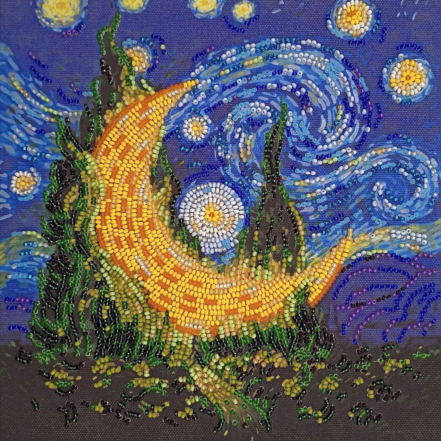 Bead Embroidery Kit Cypress moon Beaded stitching Bead needlepoint Beadwork DIY