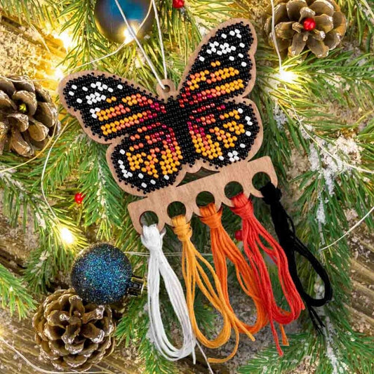 Bead Embroidery Kit on Wood Butterfly DIY Christmas tree toy