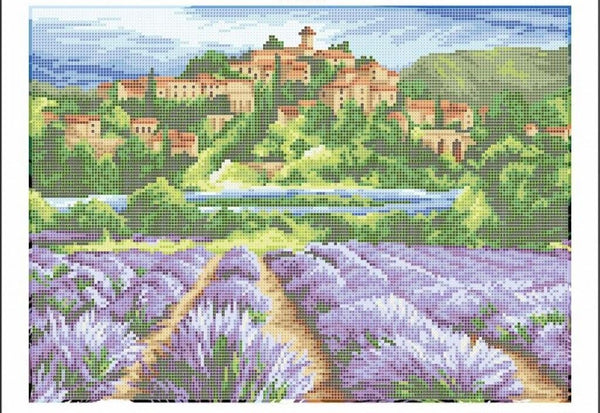 Full Bead Embroidery Kit Lavender field DIY Bead needlepoint Beaded stitching