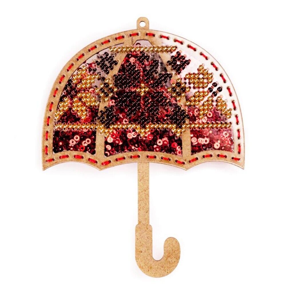 Bead Embroidery Kit on Plastic Red umbrella DIY Christmas tree toy