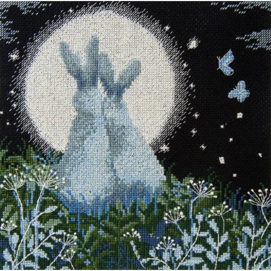 Counted Cross Stitch Kit Moon hares DIY Unprinted canvas