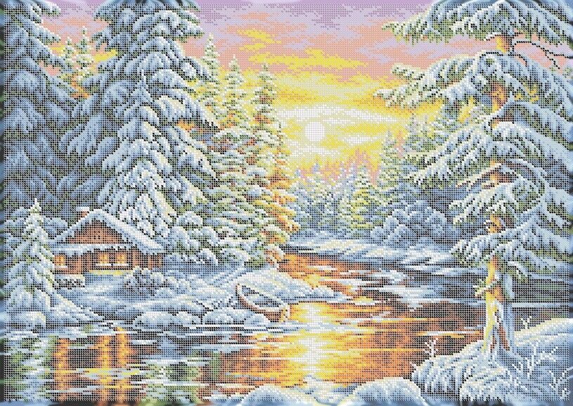 Big Full Bead Embroidery Kit Winter DIY Beaded needlepoint Beaded stitching